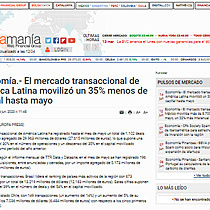 Economa.- El mercado transaccional de Amrica Latina moviliz un 35% menos de capital hasta mayo